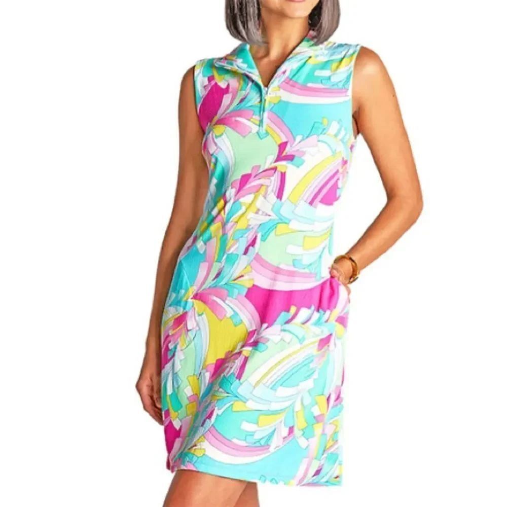 Gottex Women's Half Zip Neck Pink Martinique Womens Sleeveless Dress Sz Small